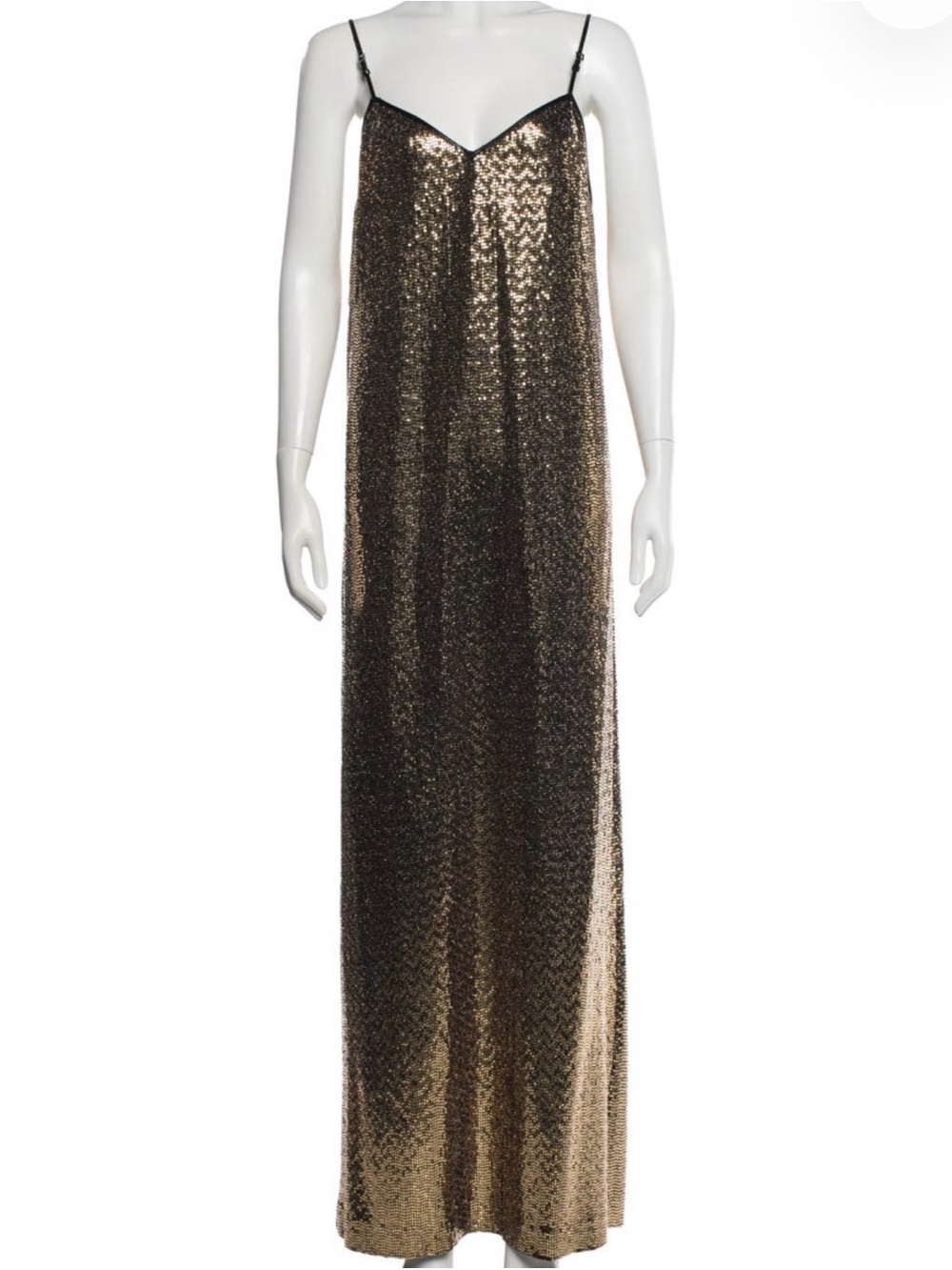 Gucci Gold Sequin Slip Maxi Dress with Black Trim